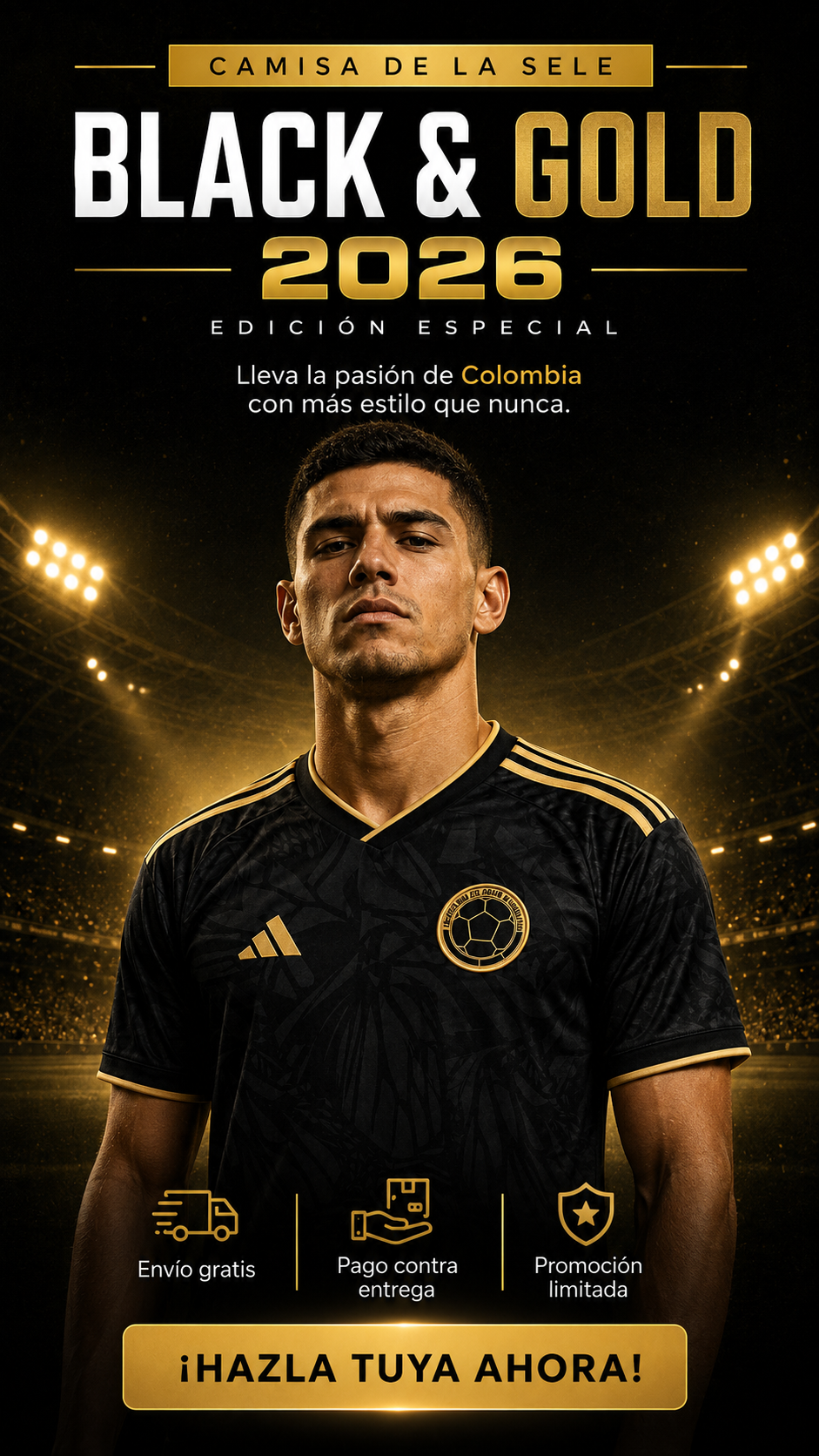Camiseta Colombia Black & Gold 2026 – Edición Especial